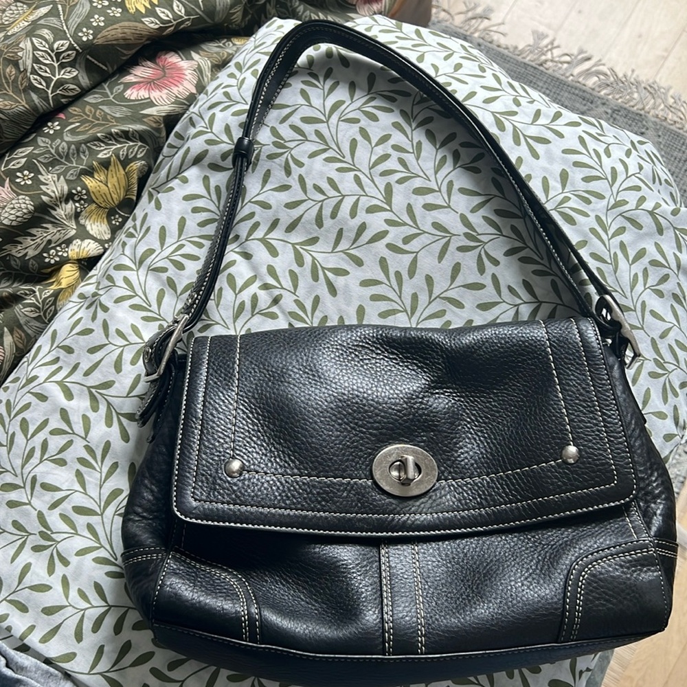 Coach vintage from Y2K.  Black with silver and purple lining no stains.